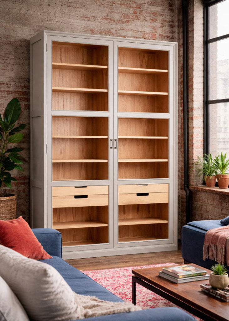 Landhaus Vitrine MAJA H 210 cm grau-natur - Skandi-Landhausmöbel