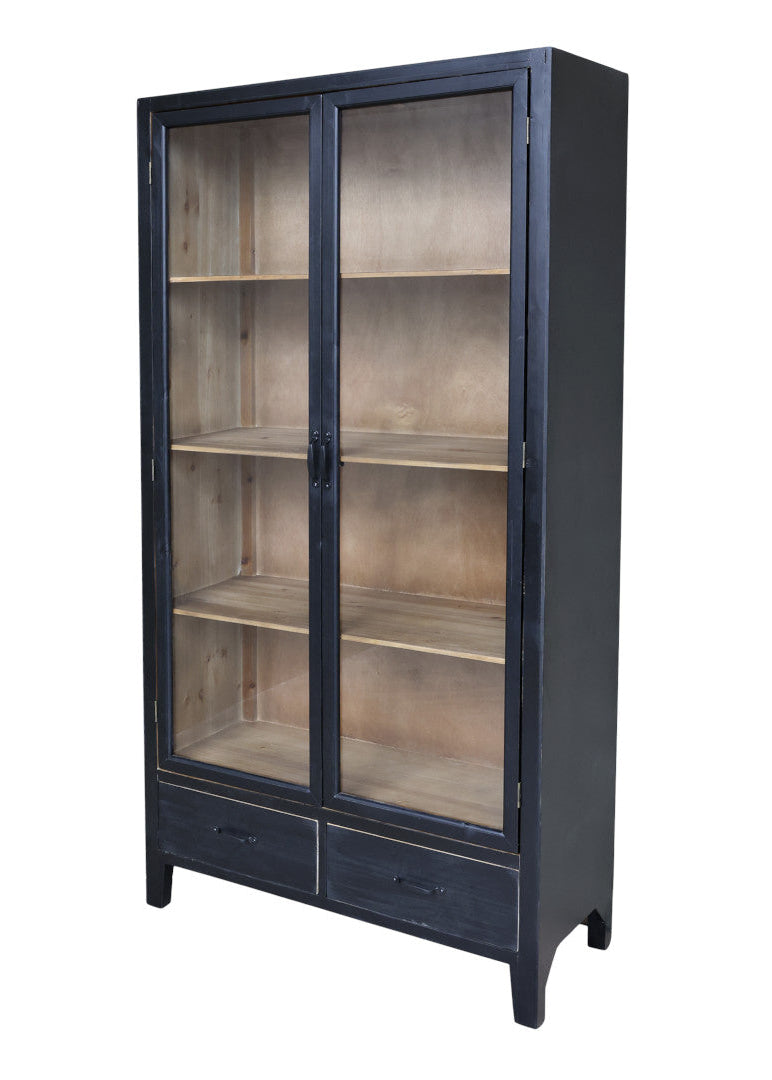 Landhaus Vitrine schwarz-natur H 195 cm - Vintage Shabby Chic