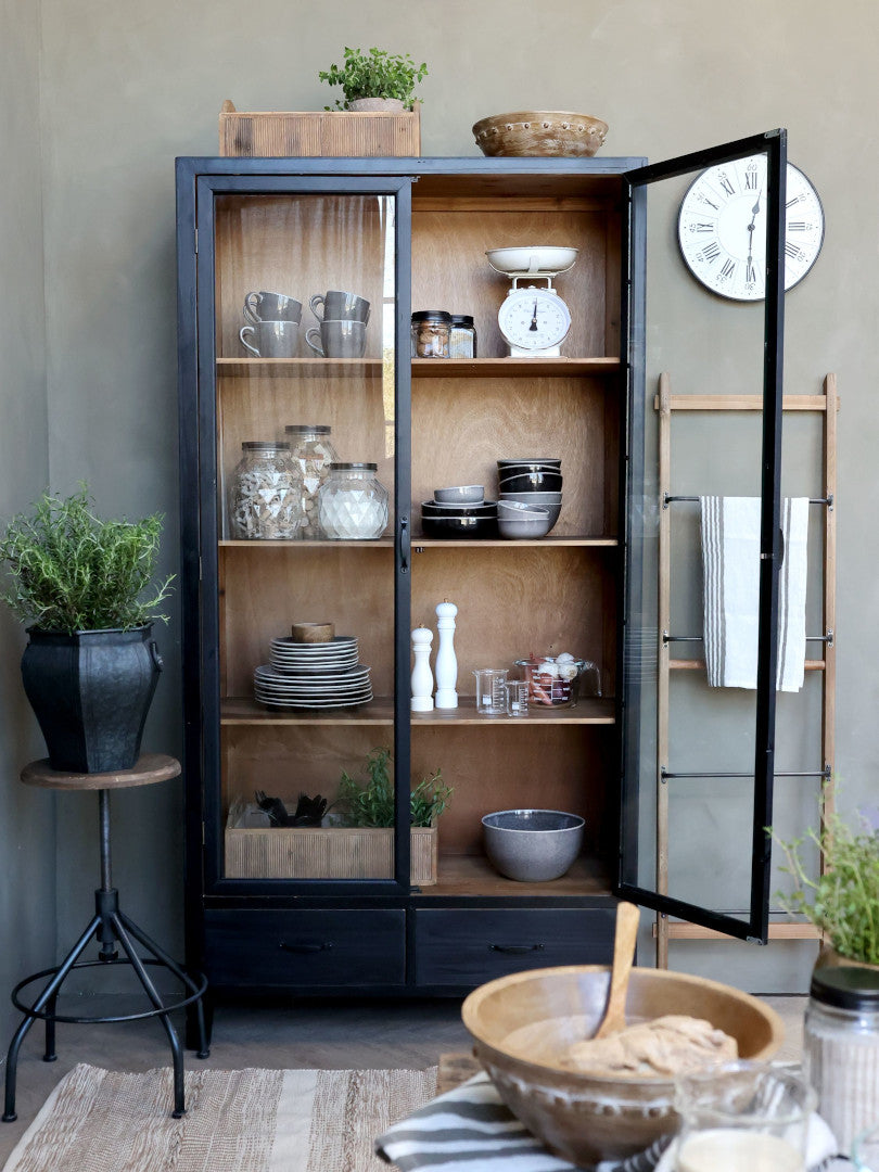 Landhaus Vitrine schwarz-natur H 195 cm - Vintage Shabby Chic