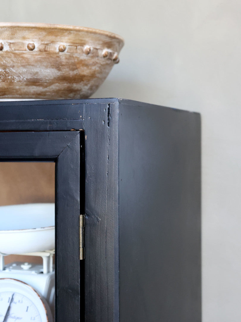 Landhaus Vitrine schwarz-natur H 195 cm - Vintage Shabby Chic