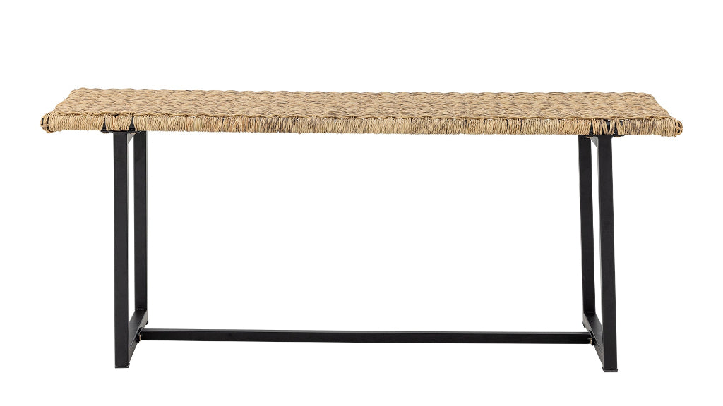 Kleine Gartenbank LISA 114 cm – Polyrattan natur & schwarzes Metall