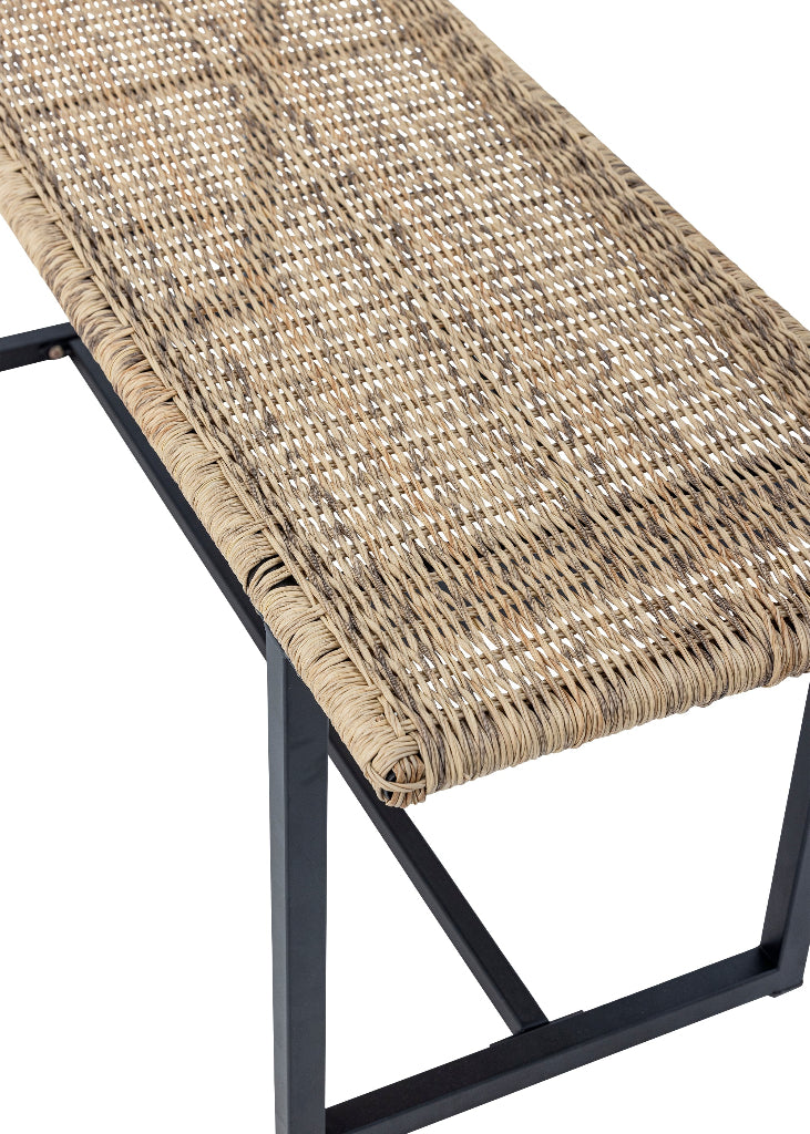 Kleine Gartenbank LISA 114 cm – Polyrattan natur & schwarzes Metall