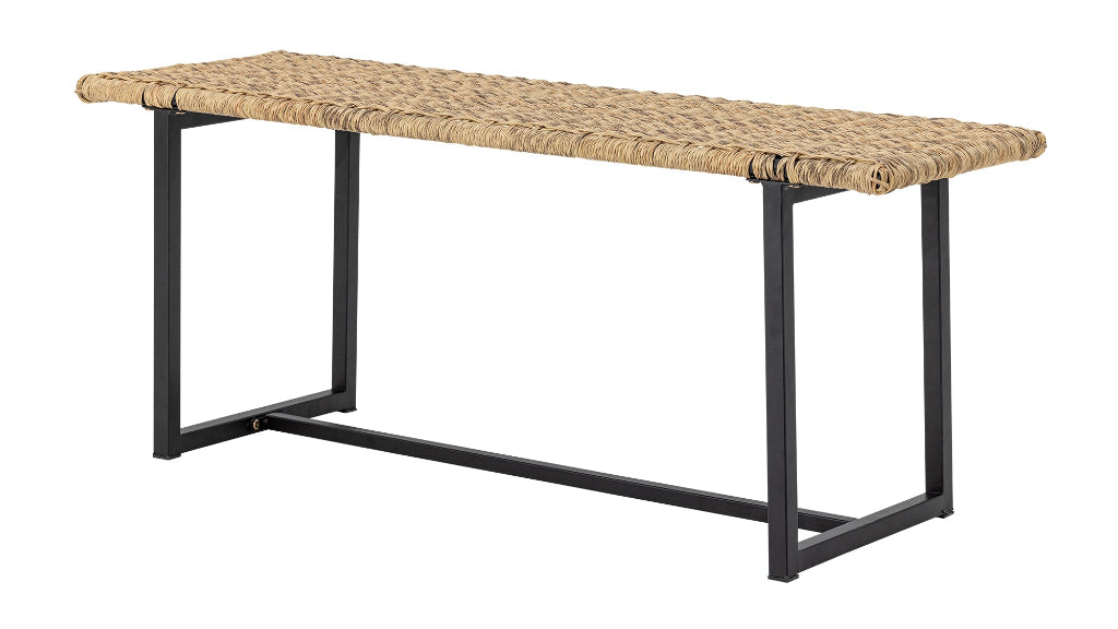 Kleine Gartenbank LISA 114 cm – Polyrattan natur & schwarzes Metall
