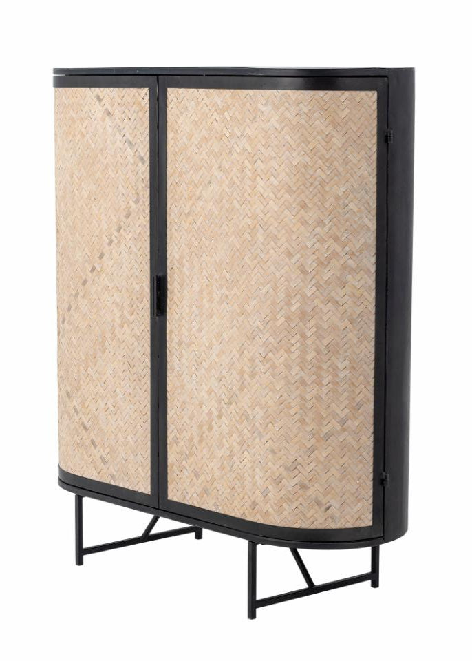 Ovaler Metall Schrank mit Bambus H 105 cm, Korpus: schwarz Metall und heller Bambus Verzierung auf den Türen