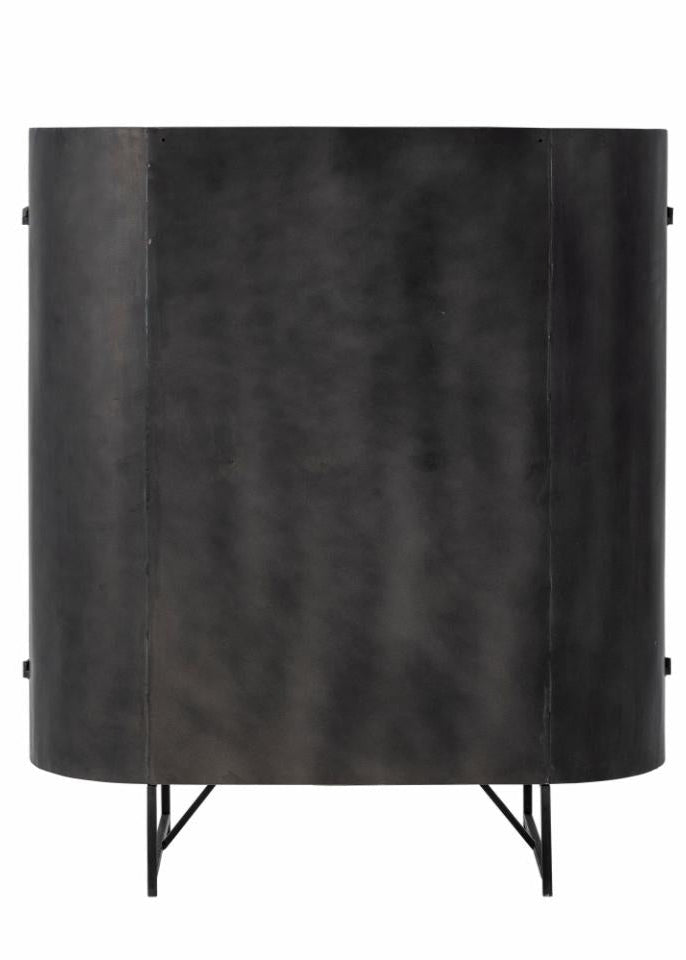 Ovaler Metall Schrank hinten und seitlich matt schwarz