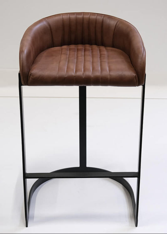Barhocker JOHN Leder Braun Halbrund Industriedesign
