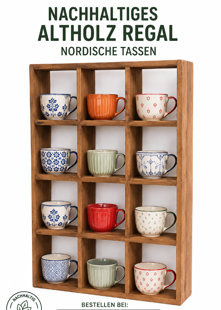 Nachhaltiges Wandregal aus Altholz mit 12 Fächern – handgefertigtes Vintage Regal für Küche, Wohnzimmer oder Bad, H 60 cm x B 45 cm