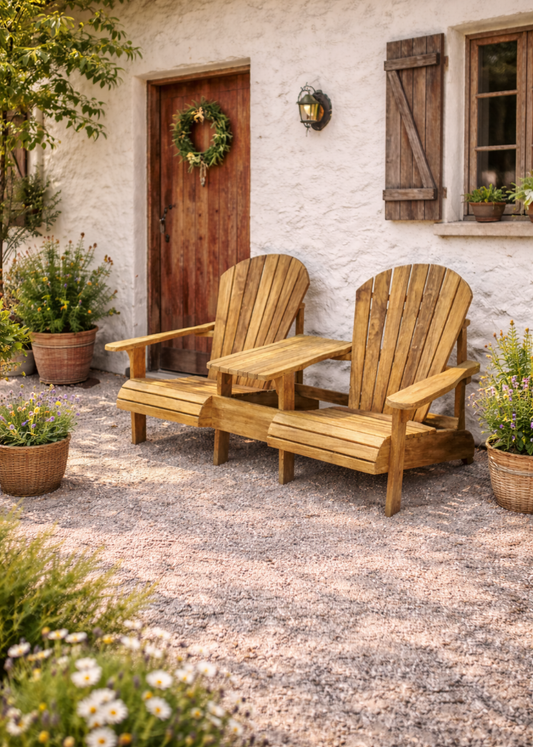 Garten Doppelbank Adirondack aus Holz mit integriertem Tisch