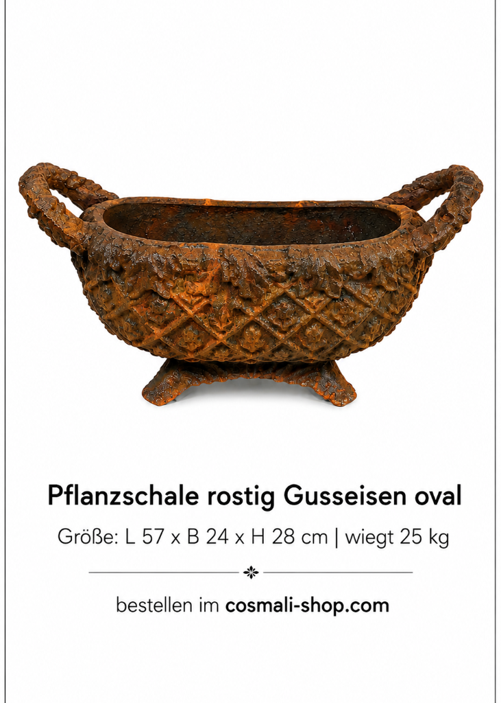 Pflanzschale Gusseisen oval rostig shabby – Pflanzkübel für Garten & Terrasse