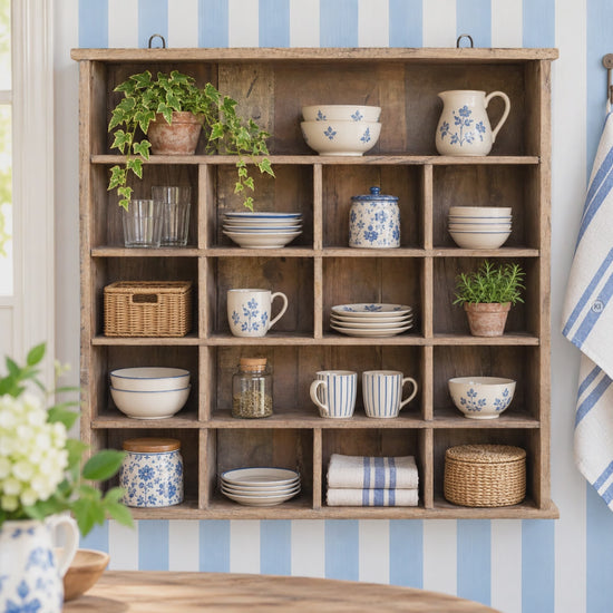 Altholz Wandregal MILA H 85 cm mit 16 Fächern aus naturbelassenem Holz im rustikalen Landhausstil