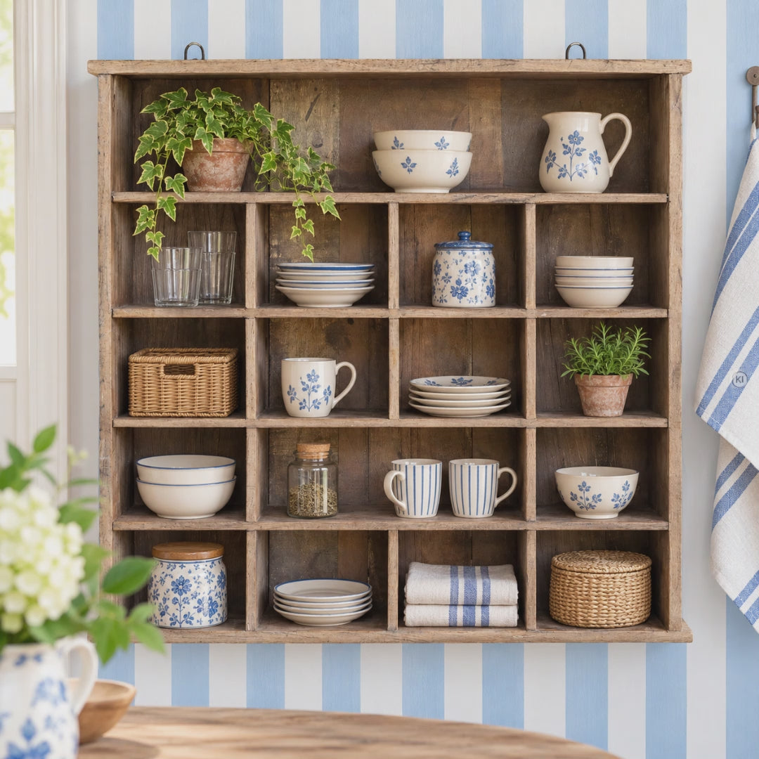 Altholz Wandregal MILA H 85 cm mit 16 Fächern aus naturbelassenem Holz im rustikalen Landhausstil