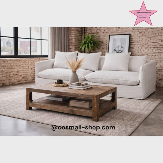 Altholz Couchtisch ELLE mit Ablage 127x76 cm natur - Altholzmöbel