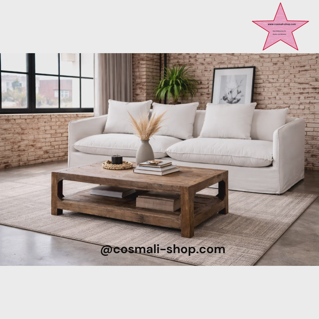 Altholz Couchtisch ELLE mit Ablage 127x76 cm natur - Altholzmöbel