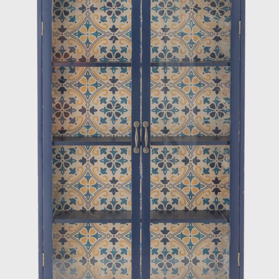 Wandvitrine  blau-bunt vintage 122cm Landhaus 