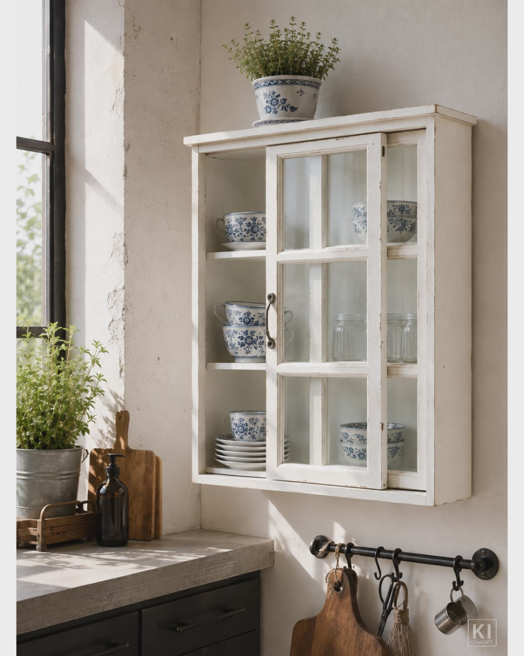 Kleine weiße Wandvitrine im Vintage-Look – hochwertiger Landhaus-Wandschrank für stilvolle Aufbewahrung und dekorative Präsentation im Zuhause oder Laden.