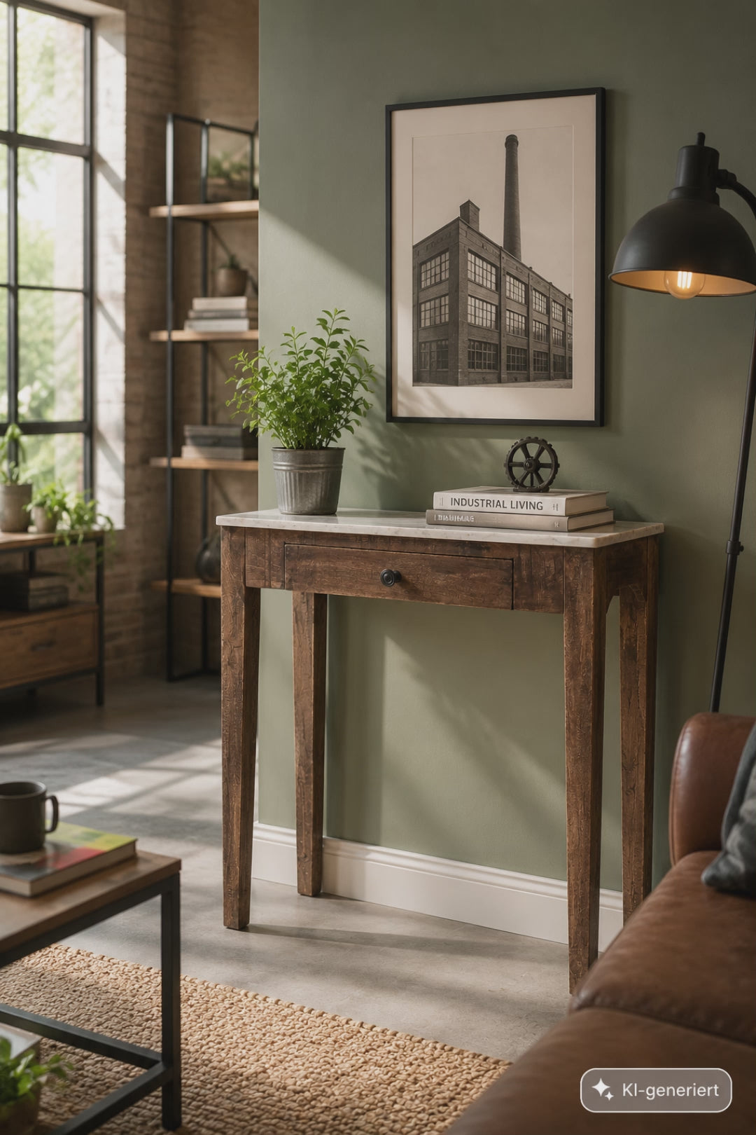 Schmale Konsole aus FSC® Mangoholz und Marmor – ideal als Flurtisch, Dekotisch oder kleiner Schreibtisch.