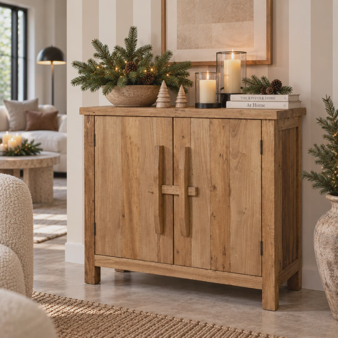 Kleine Anrichte JELLE 80 cm breit aus Holz natur als charmantes Sideboard für Wohnzimmer und Esszimmer