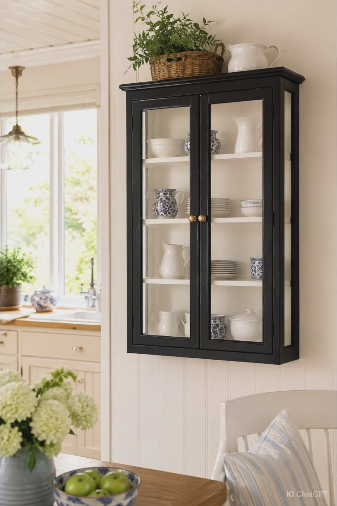 Elegante Hängevitrine Schwarz Mit Cremeweißem Innenraum