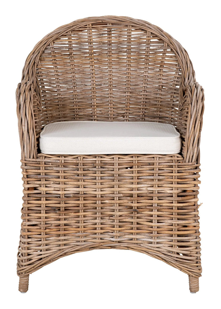 Rattan Gartensessel METTE mit weißem Kissen – Landhaus Balkon & Terrasse