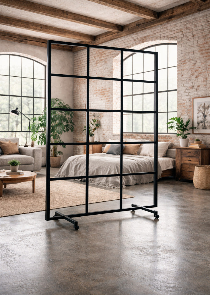 Trennwand Raumteiler 183x120x47cm Metall auf Rädern