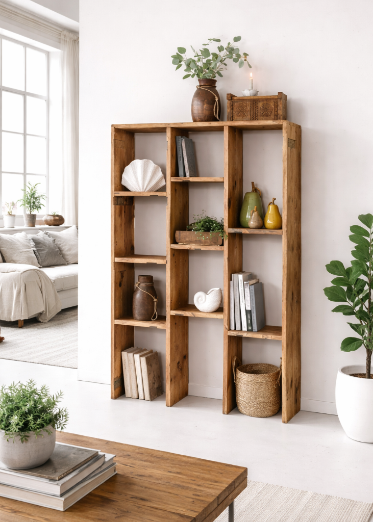 Regal Holz mit 8 versetzten Fächern H 165 x B 100 cm - modernes Design