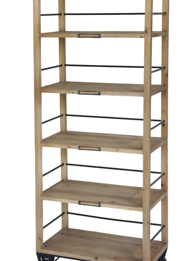 Holz Regal ANA auf Eisenrädern B 59,5 cm industriell