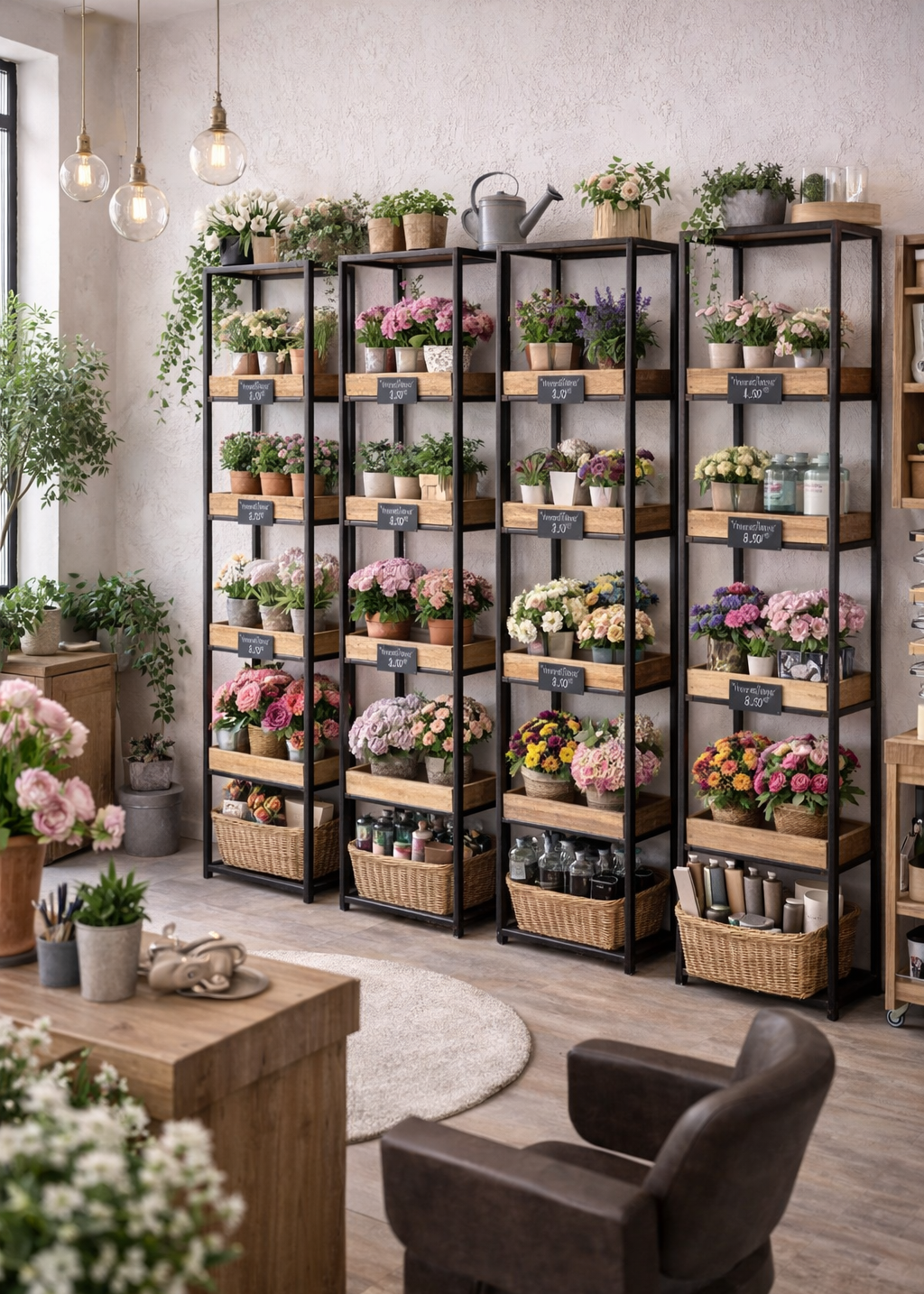 Industrial Regal aus Altholz  Eisen 178 cm hoch im Blumengeschäft - Industriedesign Möbel