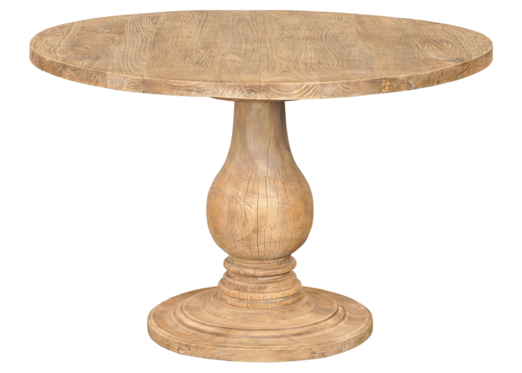 Runder Massivholz Esstisch aus Mangoholz im Landhausstil, Ø 120 cm, ideal für Esszimmer, Küche, Hotel und Restaurant.