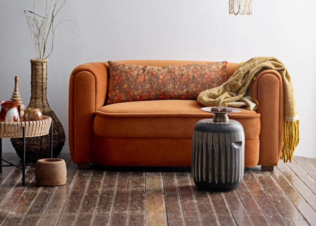 Sofa 2 Sitzer orange Velourstoff