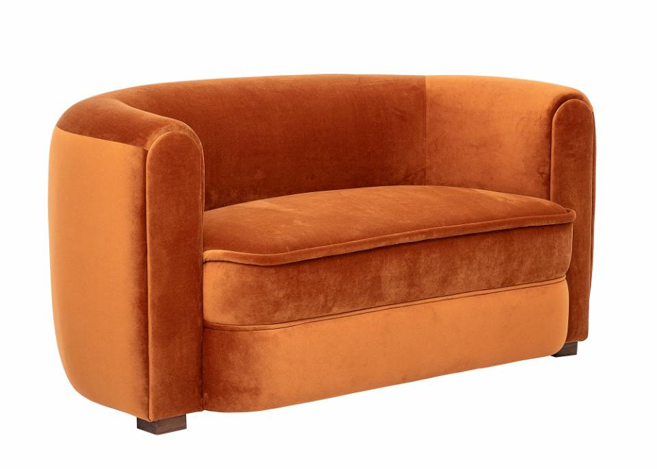 Sofa 2 Sitzer orange Velourstoff runde Form