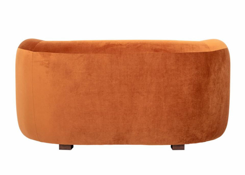 Sofa 2 Sitzer orange Velourstoff, hinten
