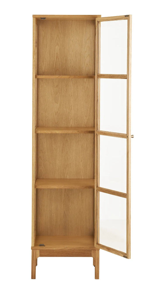 Schmale Vitrine ELI Eiche Natur 47x40x180 cm, Skandi-Landhaus Look