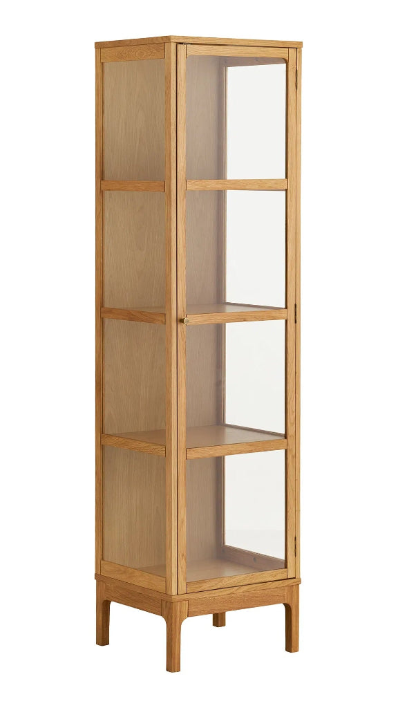 Schmale Vitrine ELI Eiche Natur 47x40x180 cm, Skandi-Landhaus Look
