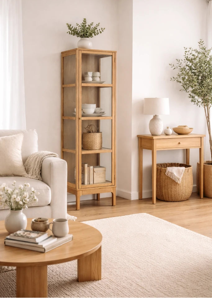 Schmale Vitrine ELI Eiche Natur 47x40x180 cm