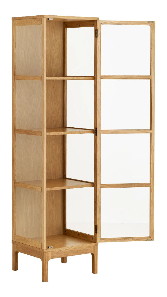 Schmale Vitrine ELI Eiche Natur 47x40x180 cm, Skandi-Landhaus Look