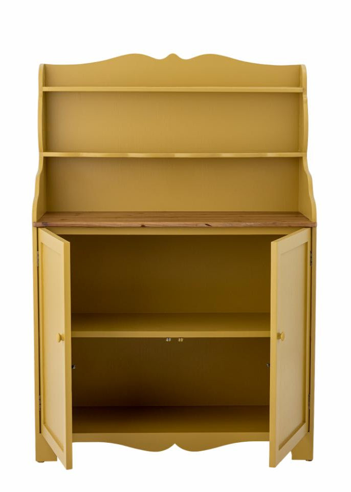 Landhaus Schrank gelb mit Aufsatz 134cm, unten zwei Fächer, oben zwei Fächer
