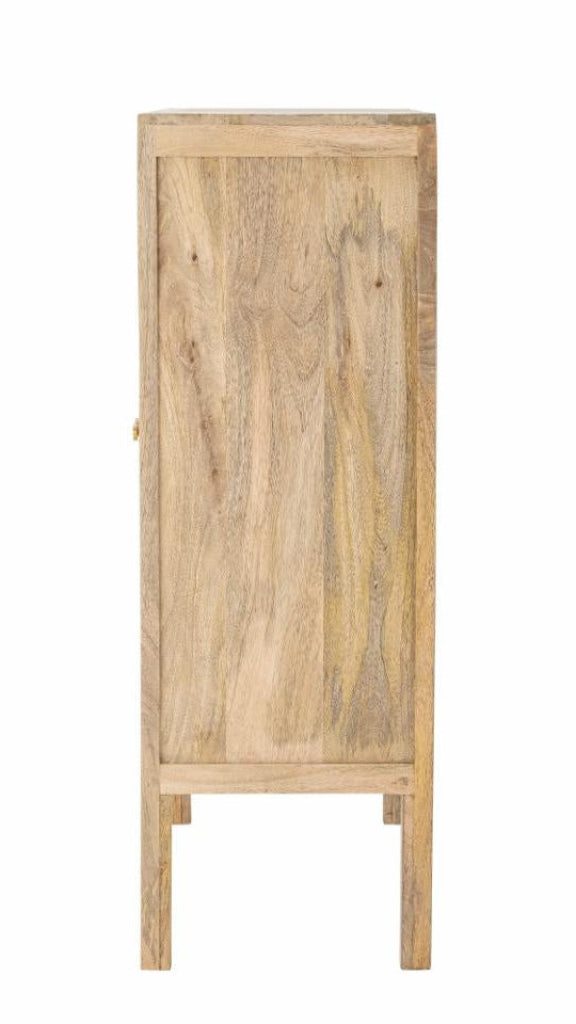 Landhaus Schrank Holz-Rattan H 105 cm natur, geschlossene Seitenteile