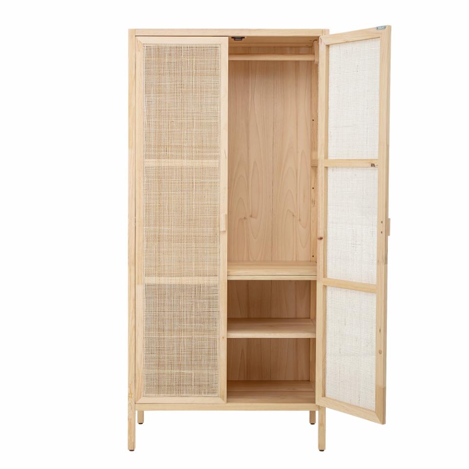 Rattan Kleiderschrank H 180 cm, eine Tür offen