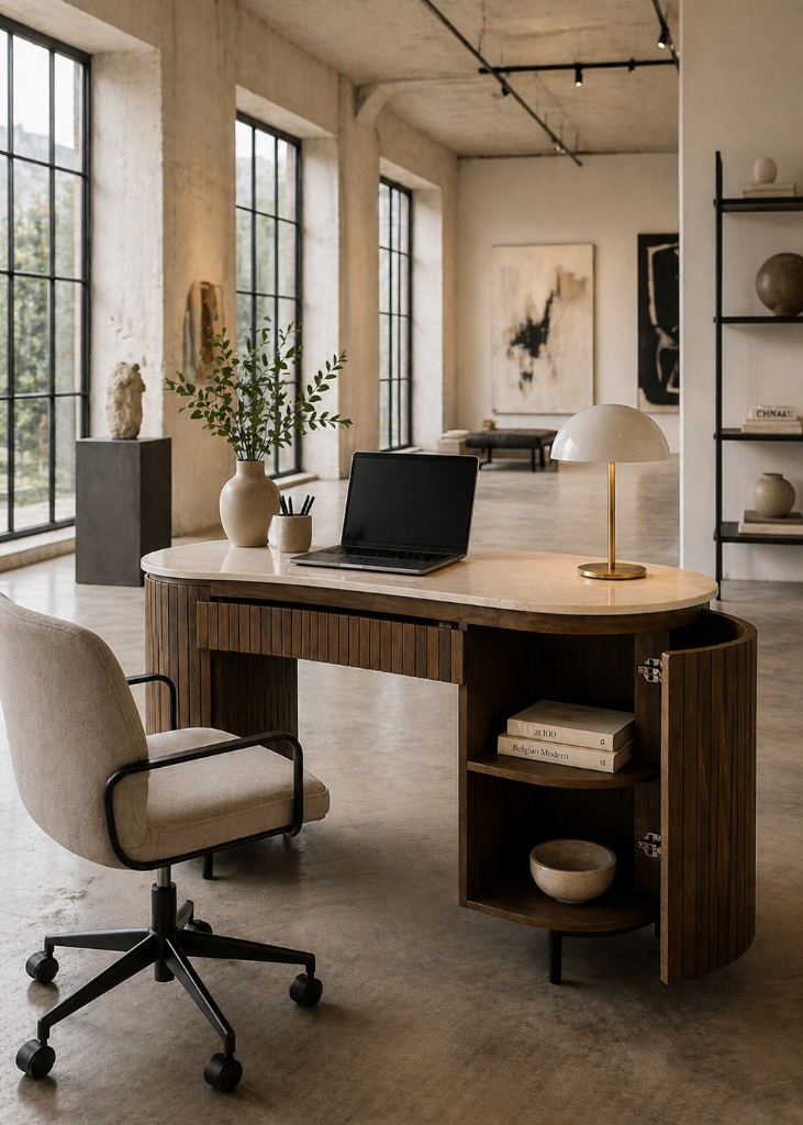 Stilvoller Schreibtisch dunkelbraun Holz für Büro und Homeoffice