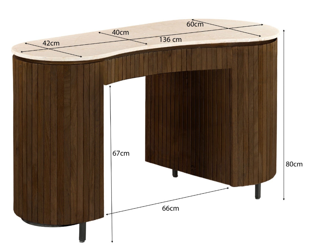 Hochwertiger Arbeitstisch aus Holz mit weißem Naturstein Marmor