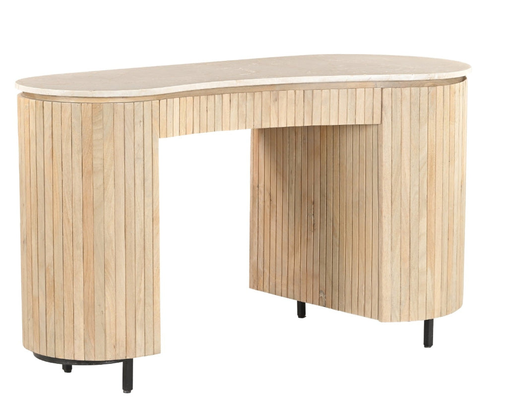 Moderner Holz Schreibtisch mit Marmorplatte und Schublade im eleganten Design