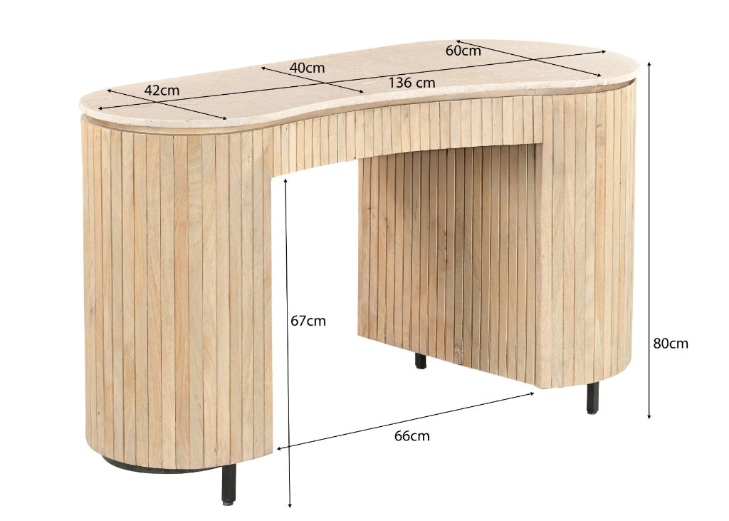 Hochwertiger Schreibtisch Holz Marmor natur weiß für modernes Büro