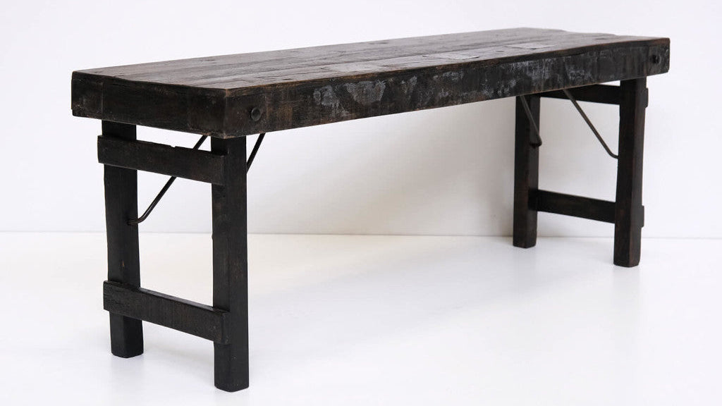 Schwarze Altholz Sitzbank B 119 cm Klappbank