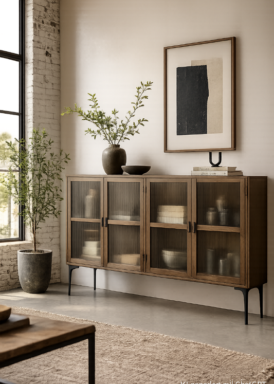 Industrial Sideboard aus Holz und Eisen im Loft Stil