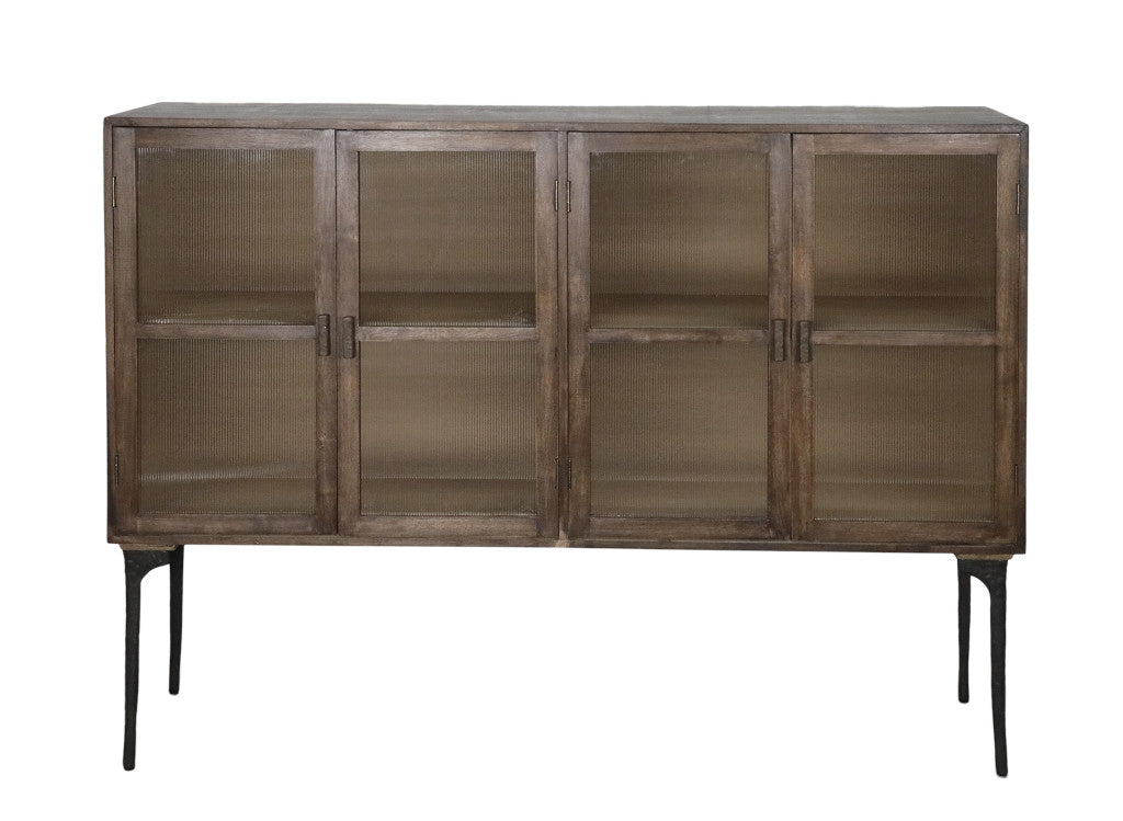 Sideboard-Vitrine Holz natur - Riffelglastüren