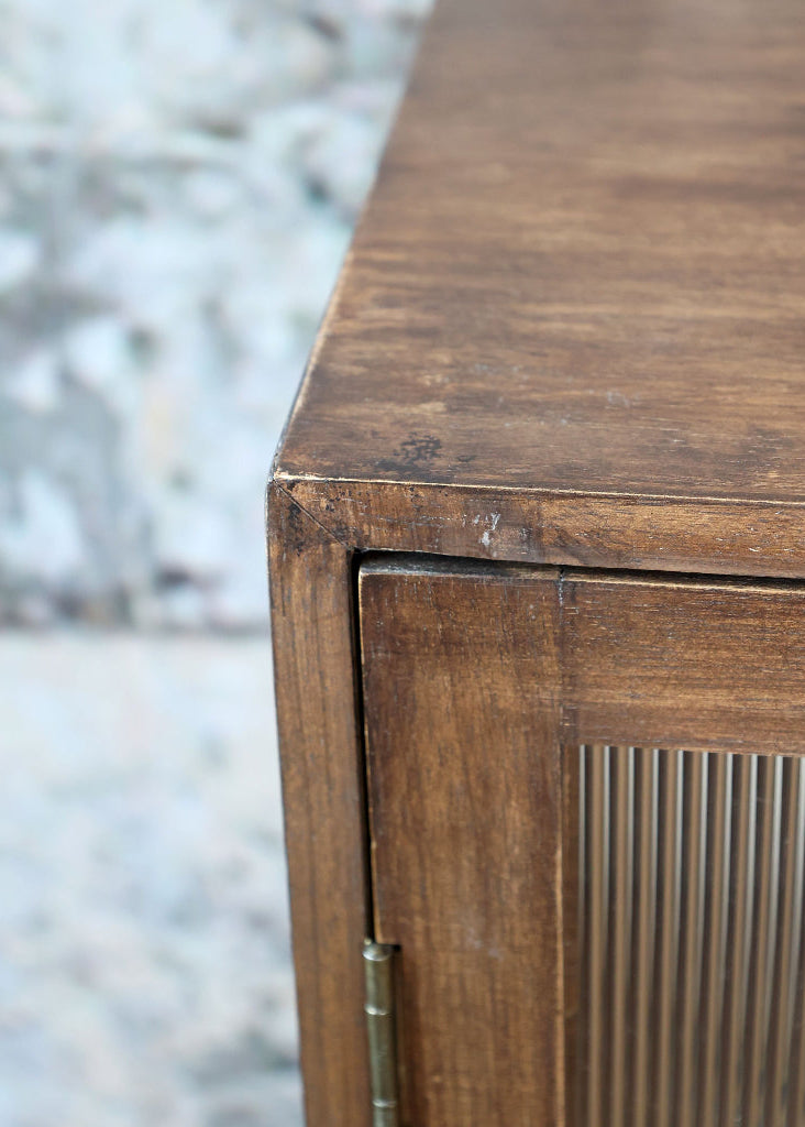 Sideboard-Vitrine MELLI mit Riffelglas Türen B 112 cm vintage Holz Korpus