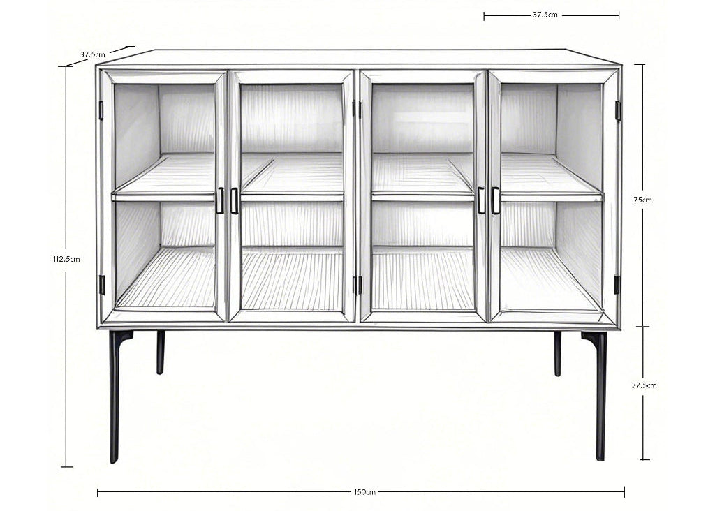 Sideboard-Vitrine MELLI mit Riffelglas Türen B 112 cm