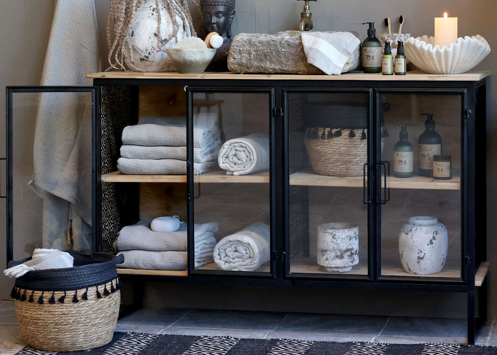 Anrichte-Vitrine Metall-Holz L 121 cm