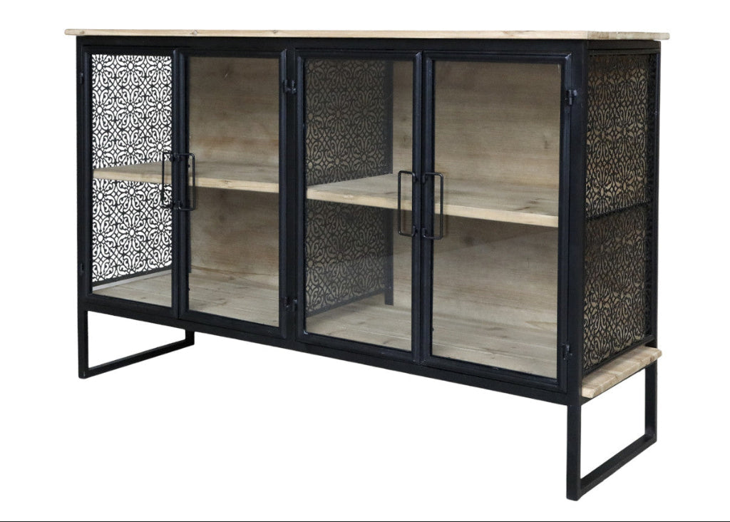 Sideboard-Vitrine Metall-Holz L 121 cm