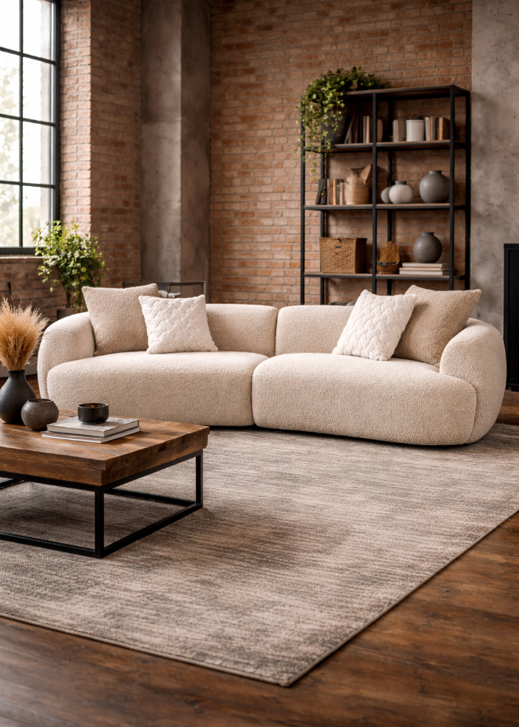 Sofa beige in meiner Loftwohnung